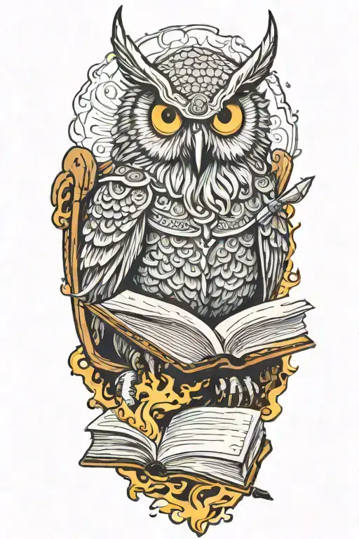 Viking Style Owl Reading A Book On Fire