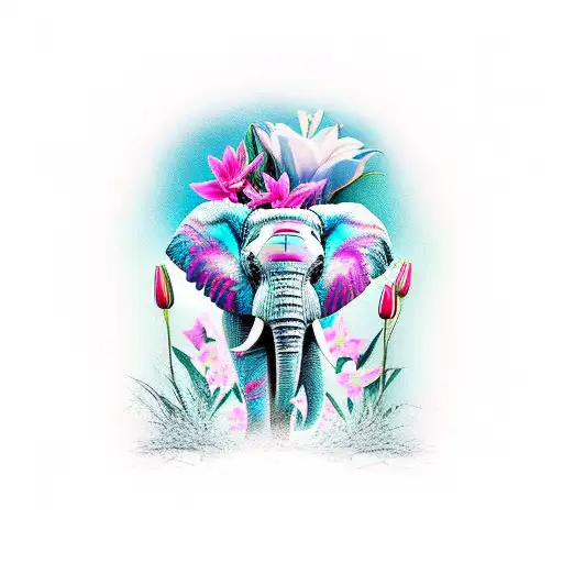 Elephant With Lillies