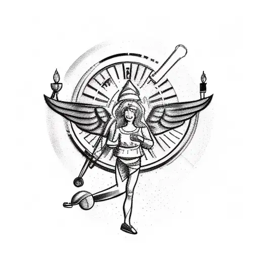 A Sketch-style Tattoo Depicting A Libra Angel Balancing Light And Dark Ingredients In A Chef's Hat