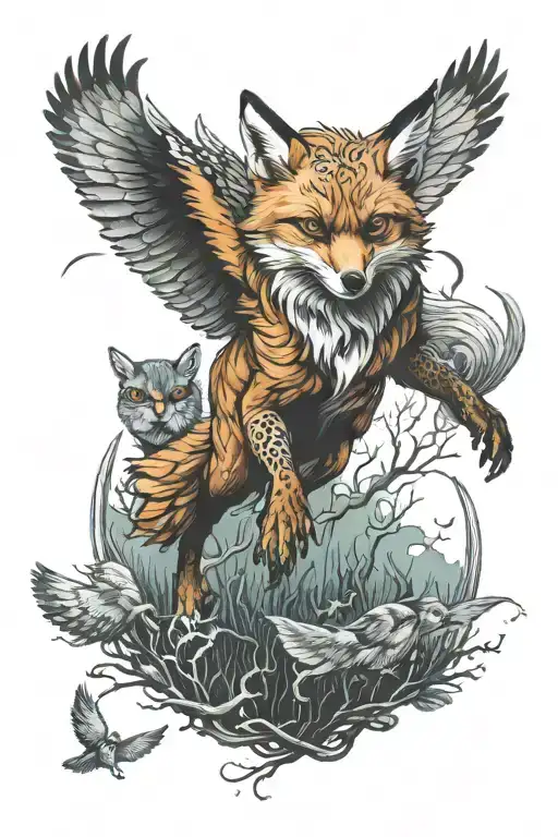Fox Chasing Owl Flying