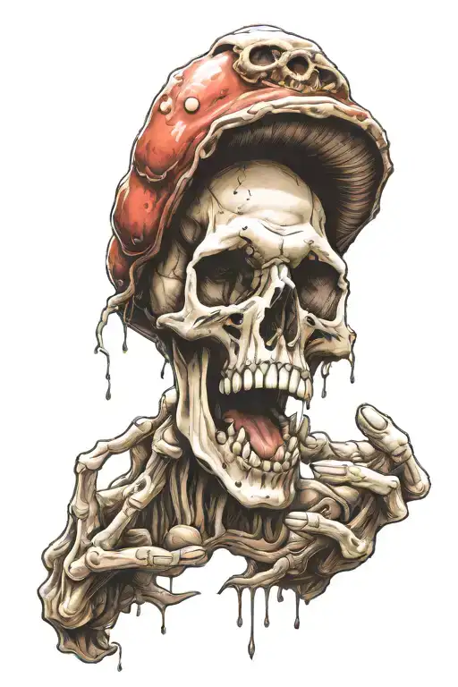Mushroom Skull Screaming From Alien Hand Pulling Back The Cap