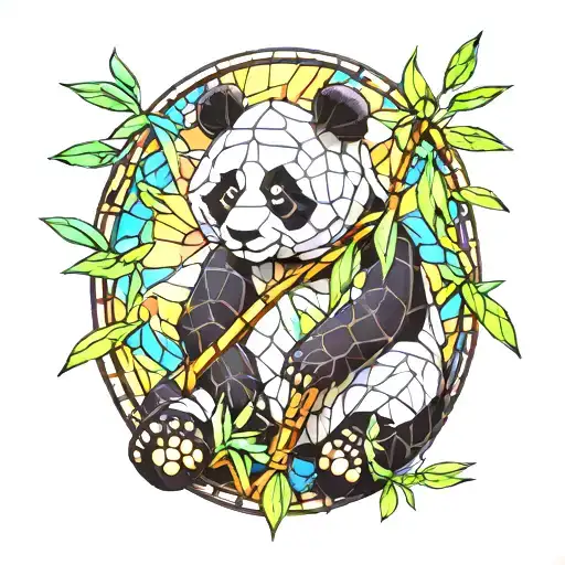 Stained Glass Cute Panda Bamboo Background