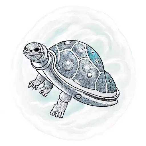 An Astronaut Riding A Giant Space Turtle With A Mushroom-shaped Shell