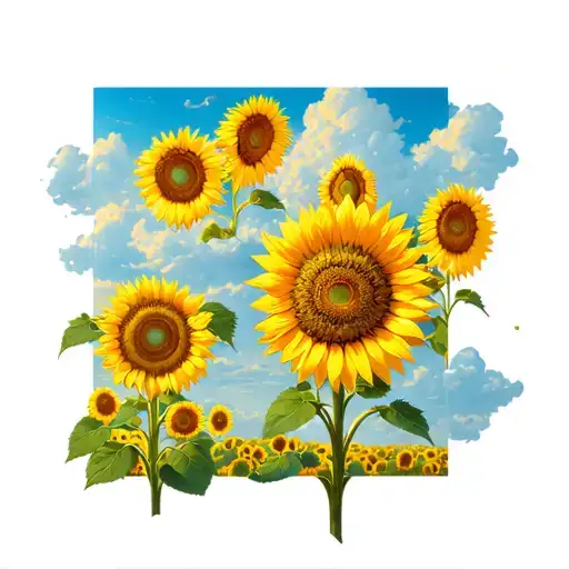 Sunflower Field With Clouds In Rectangle Box
