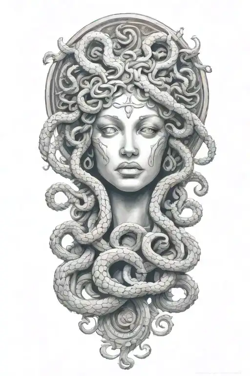Medusa With Classic Greek Symbolism And Stone Features