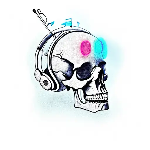 A Skull Wearing Headphones With Musical Notes Coming Out Of Them
