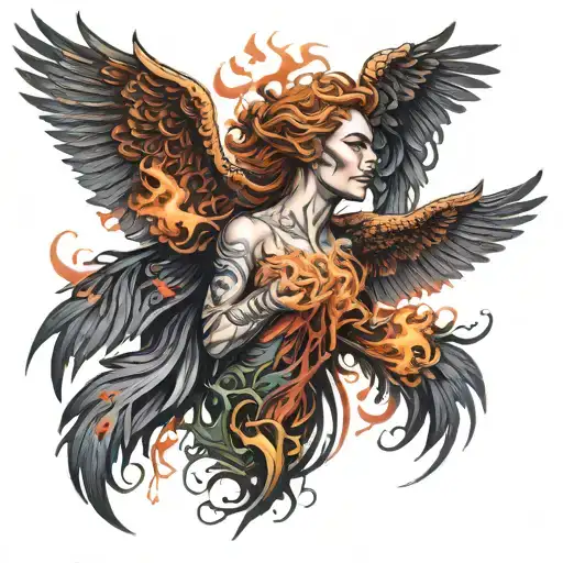 Woman Phoenix Rising From Ashes Symbolizing Overcoming