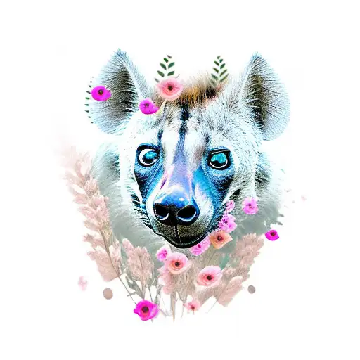 Hyena With Half Her Face Made Of Flowers Fine Line Girly