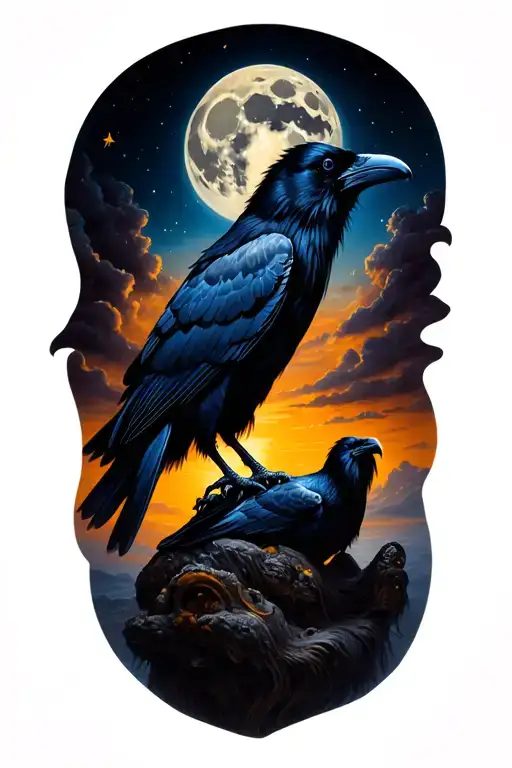 Raven Against Full Moon Surrounded