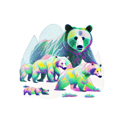 Bear Family Crossing River In The Grand Teton Mountains