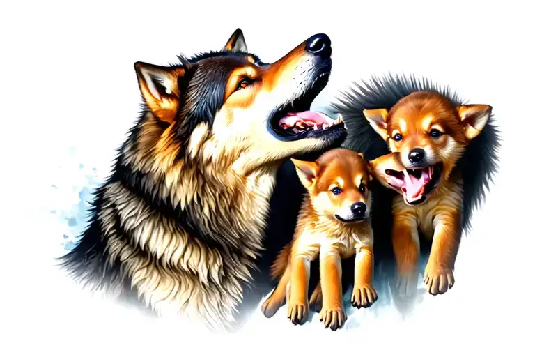 Wolf And 2 Pups Howling