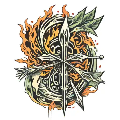 Arrow Surrounded By Fire Flames Surrounding