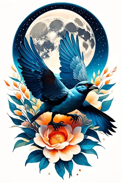 Bird Against Full Moon Surrounded