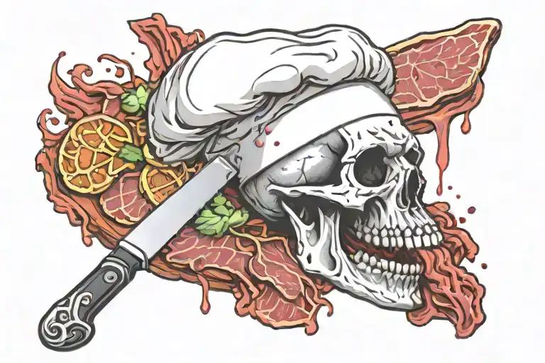 Chef Skull Knife Meat Blood