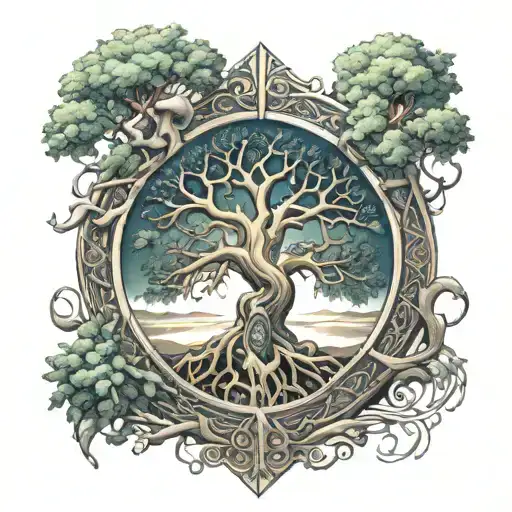 Tree Of Life Intertwined With A Shield
