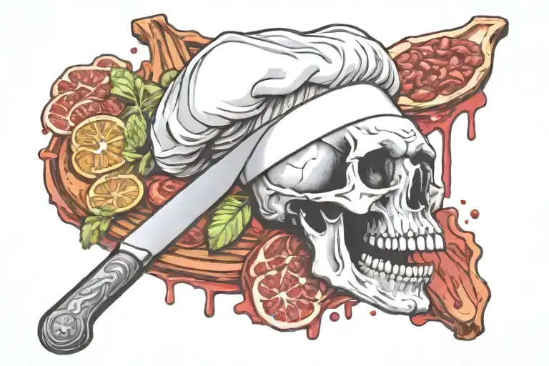 Chef Skull Knife Meat Blood
