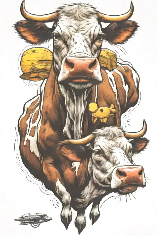 Two Headed Cow With Ufo Abducting