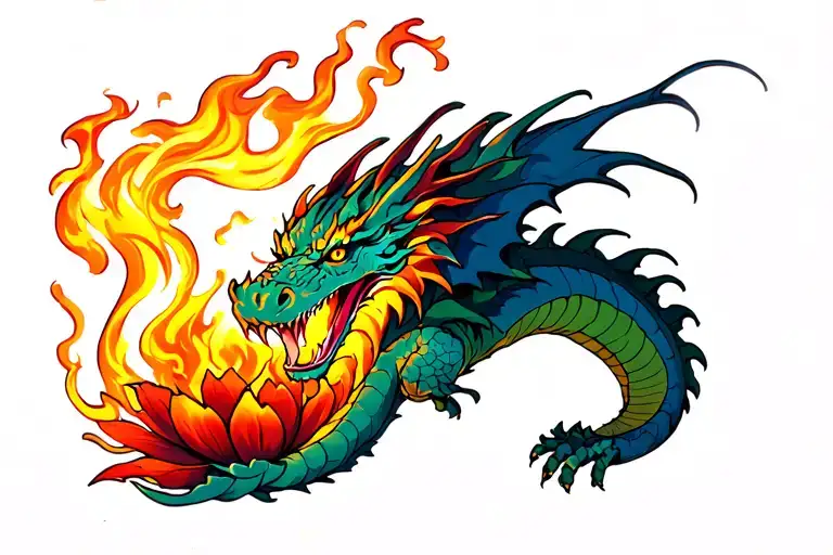 Dragon Breathing Fire On To A Burning Flower