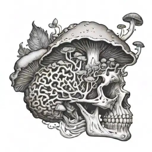 Mushroom Growing Out Of Skull With Smoke Behind It