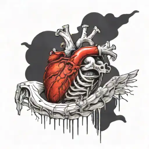 Human Heart Being Sucked Of Its Life By The Hand Of A Skeleton