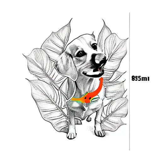 Orange Jack Russel Walking Under Monstera Leaf