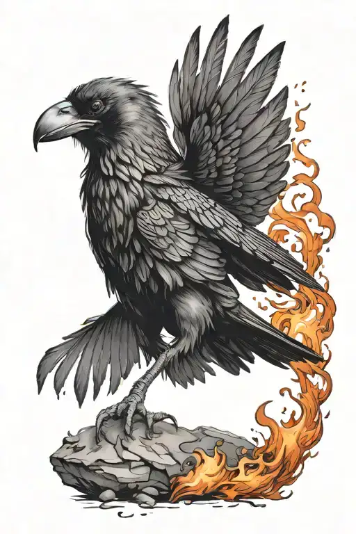 Crow With The Wings Extended And Cover The Body With Fire And Blood