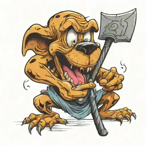The Evil Pluto From Disney With An Axe In His Mouth
