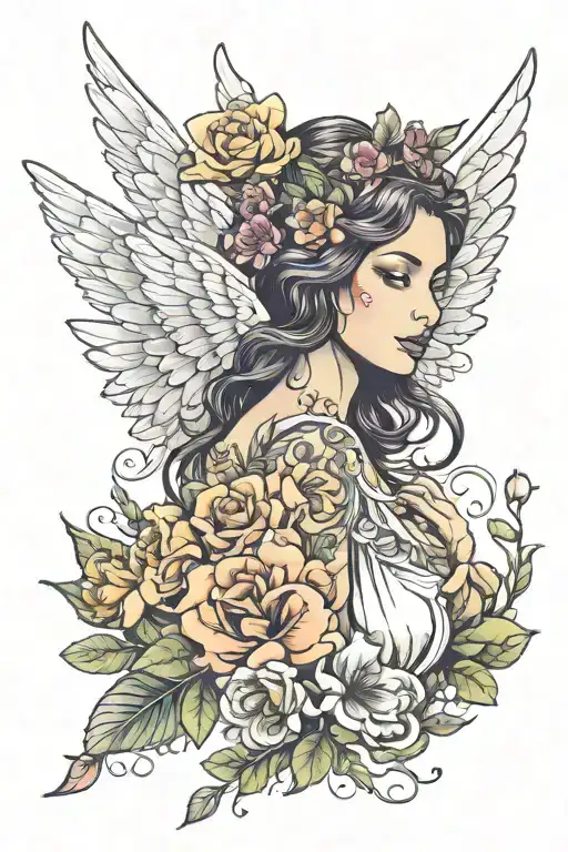 Angel Woman With Flowers