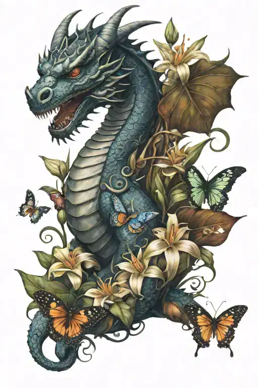 Dragon And Butterflies And Day Lillies Wrapping