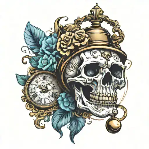 Skull And Pocket Watch And A Decor