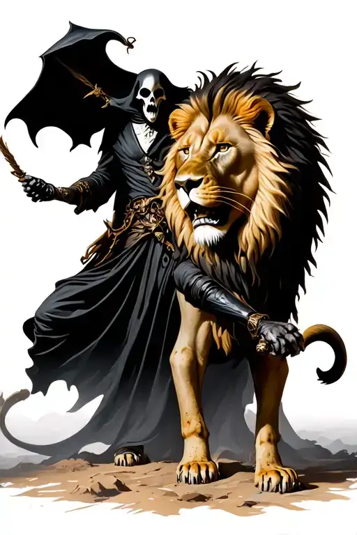 Grim Reaper Fighting A Lion
