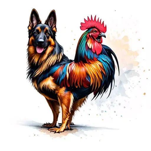 Rooster Fading In To German Shepherd Dog