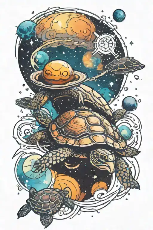 A Turtle Swimming Through A Star And Planet Filled Galaxy