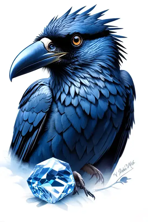 Crow With Crystal In Its Mouth