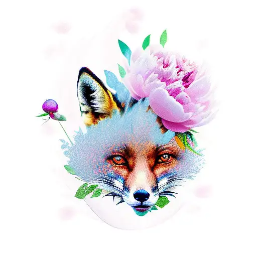 Fox With Peonies