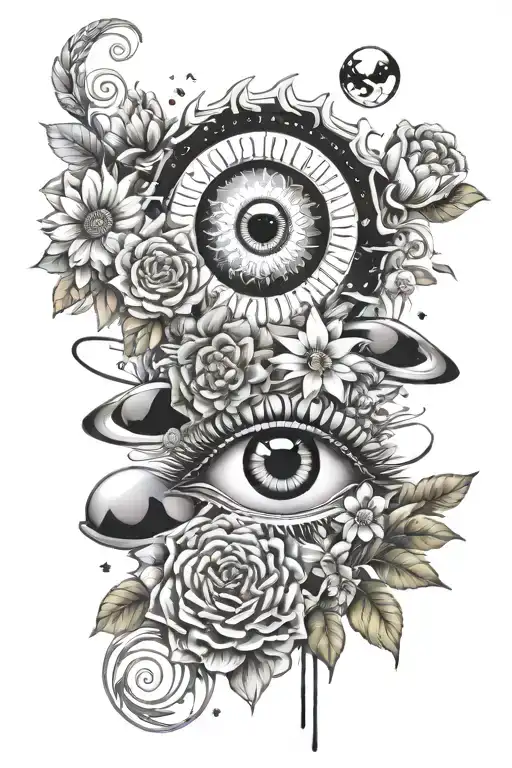 Evil Eye Puter Space Planets Sun Moon Flowers