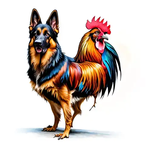 Rooster Fading In To German Shepherd Dog