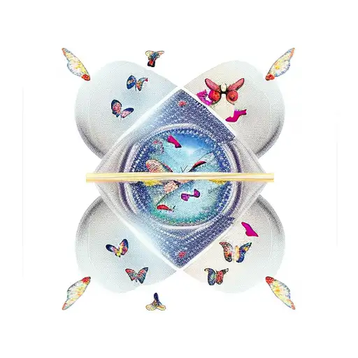 Hourglass With Butterflies And Stairway