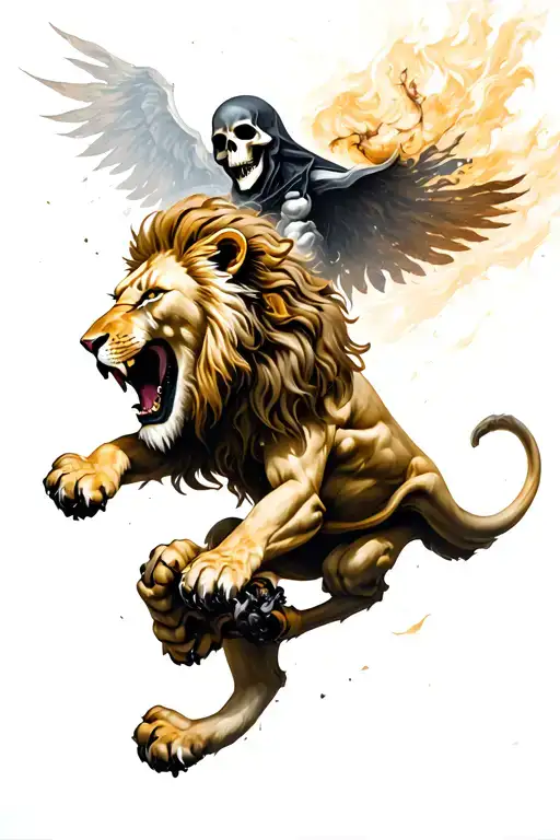 Lion Fighting Grim Reaper