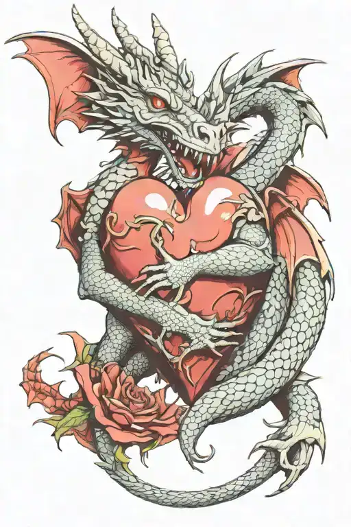 Dragon Holding A Heart Intertwined