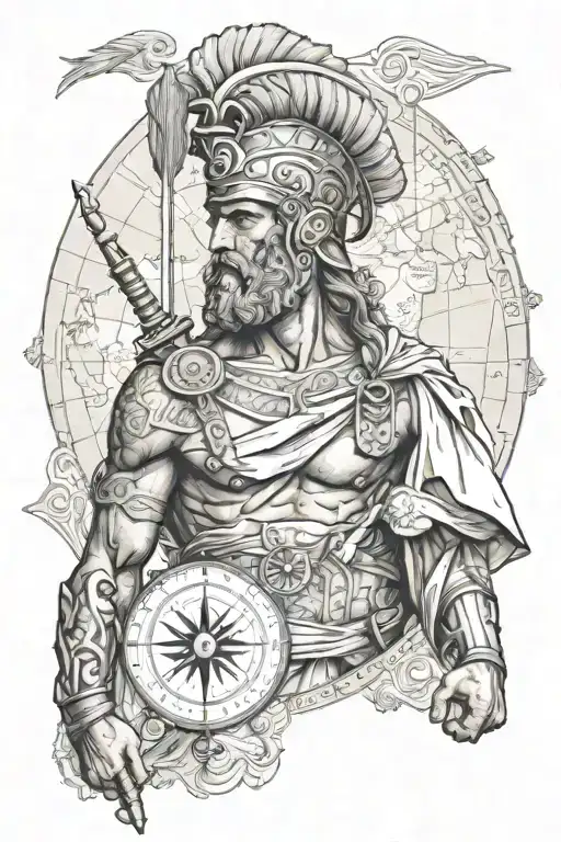 A Greek Warrior With Maps And Compass