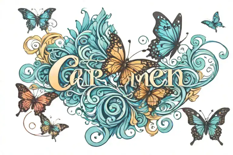 Carmen Name With Butterflies And Swirls Ocean