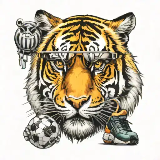 Tiger In Sunglasses And Milan Football Club Equipment