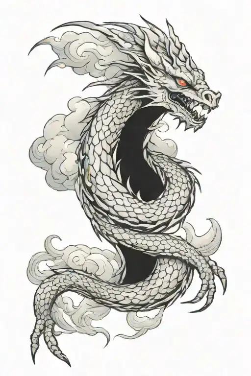 A Dragon Wrapping Around My Forearm With Smoke Or Clouds In The Background