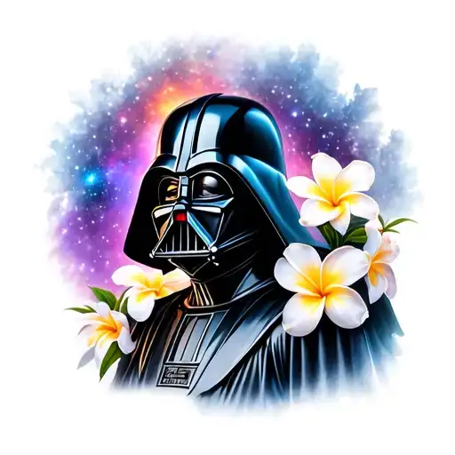 Darth Vader With Galaxy Back Ground And Plumerias