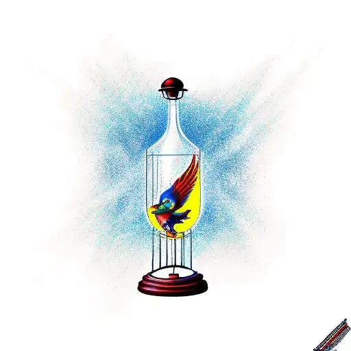 Phoenix Escaping Cage And Hour Glass