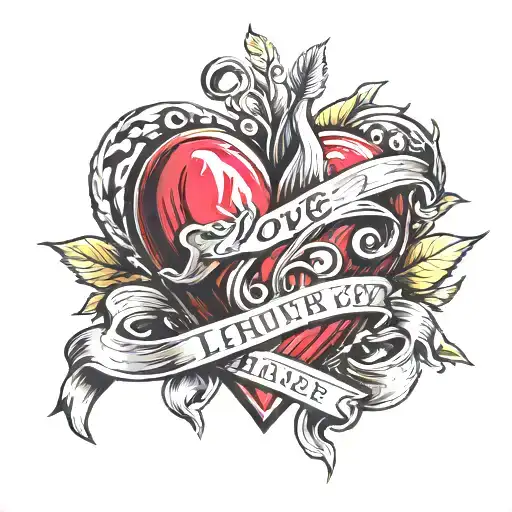 Heart With Banner Surrounding Them Love Symbol