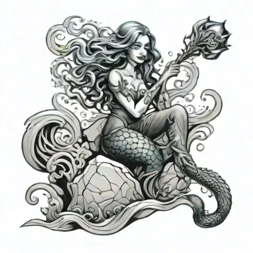 Smoke Mermaid On A Rock