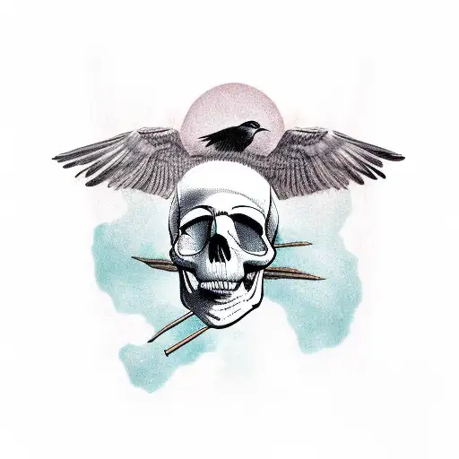 Skull With Crow Sitting On Top Of It
