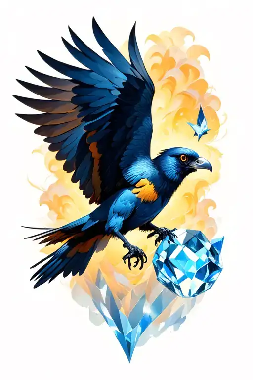 Crowtaking Flight With A Crystal In Its Mouth